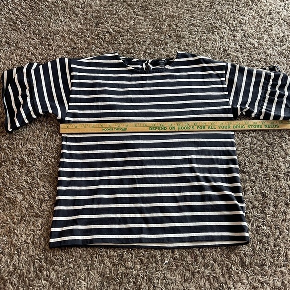 J Crew black and white stripe flare short sleeve blouse - Picture 6 of 7